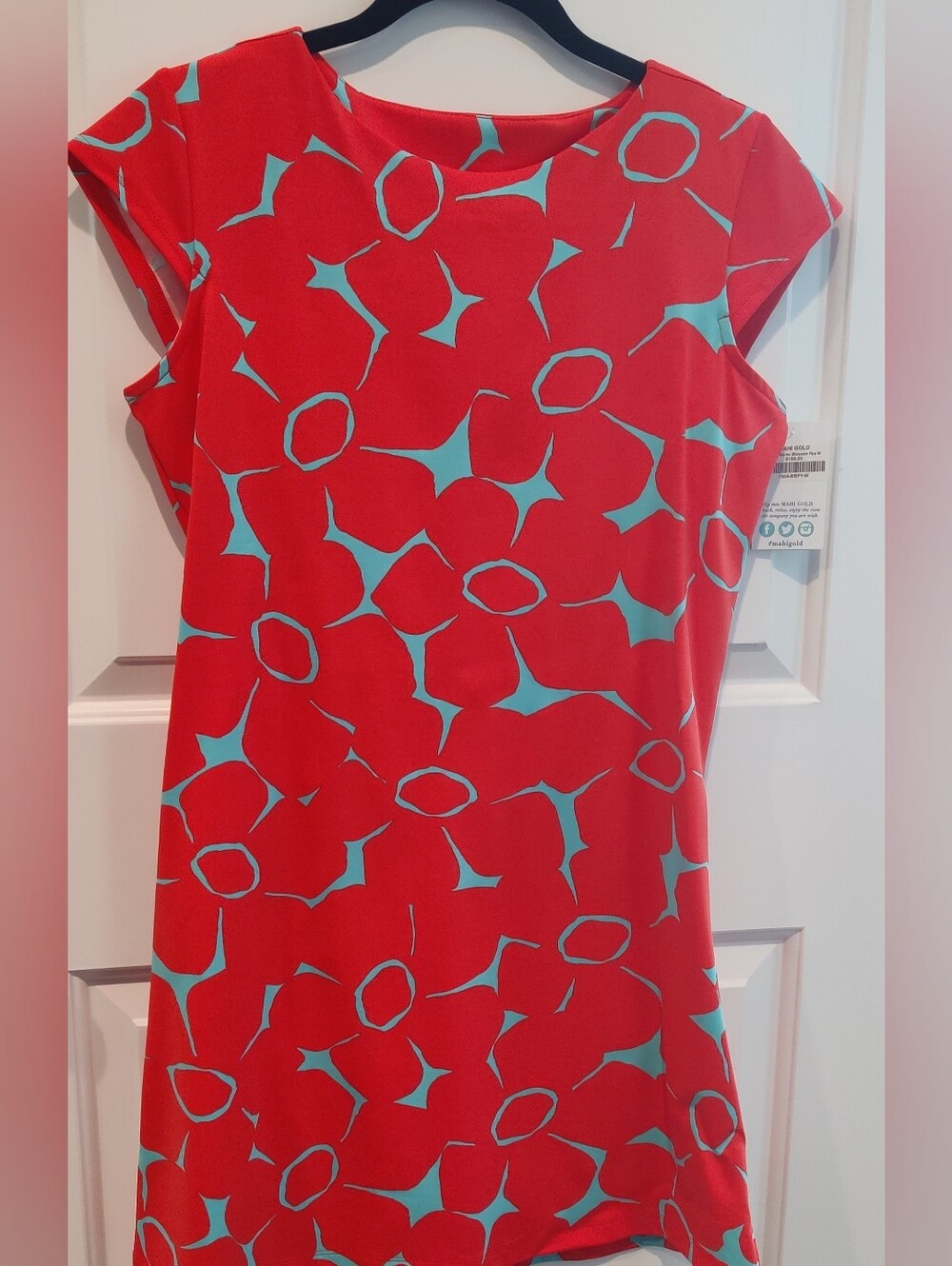 Annie poppy Print Floral Sheath Dress with Aqua Accents